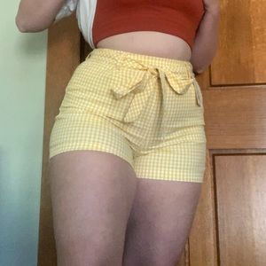 Yellow Gingham High-waisted Shorts